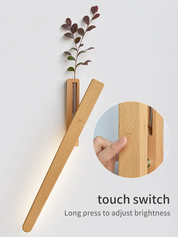 Solid Wood Wall Mount Sconce Vase Touch Switch Light