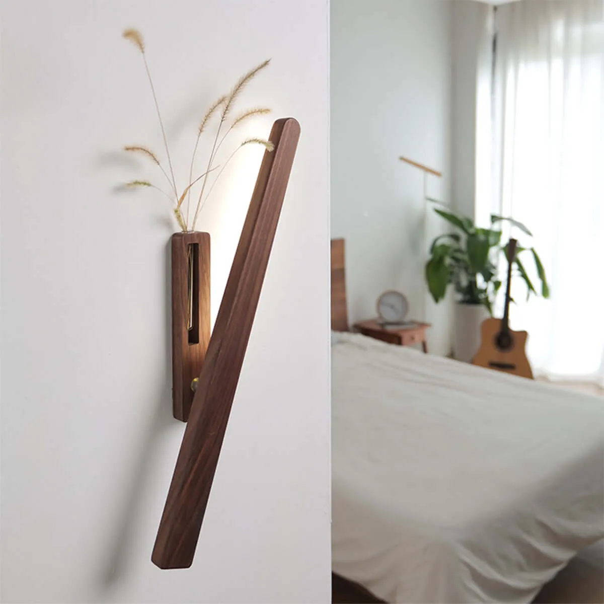 Solid Wood Wall Mount Sconce Vase Touch Switch Light