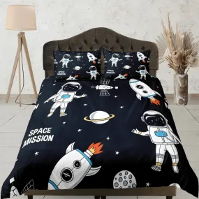 Space mission astronaut duvet cover set for kids, galaxy bedding set full, king, queen, dorm bedding, toddler bedding aesthetic bedspread