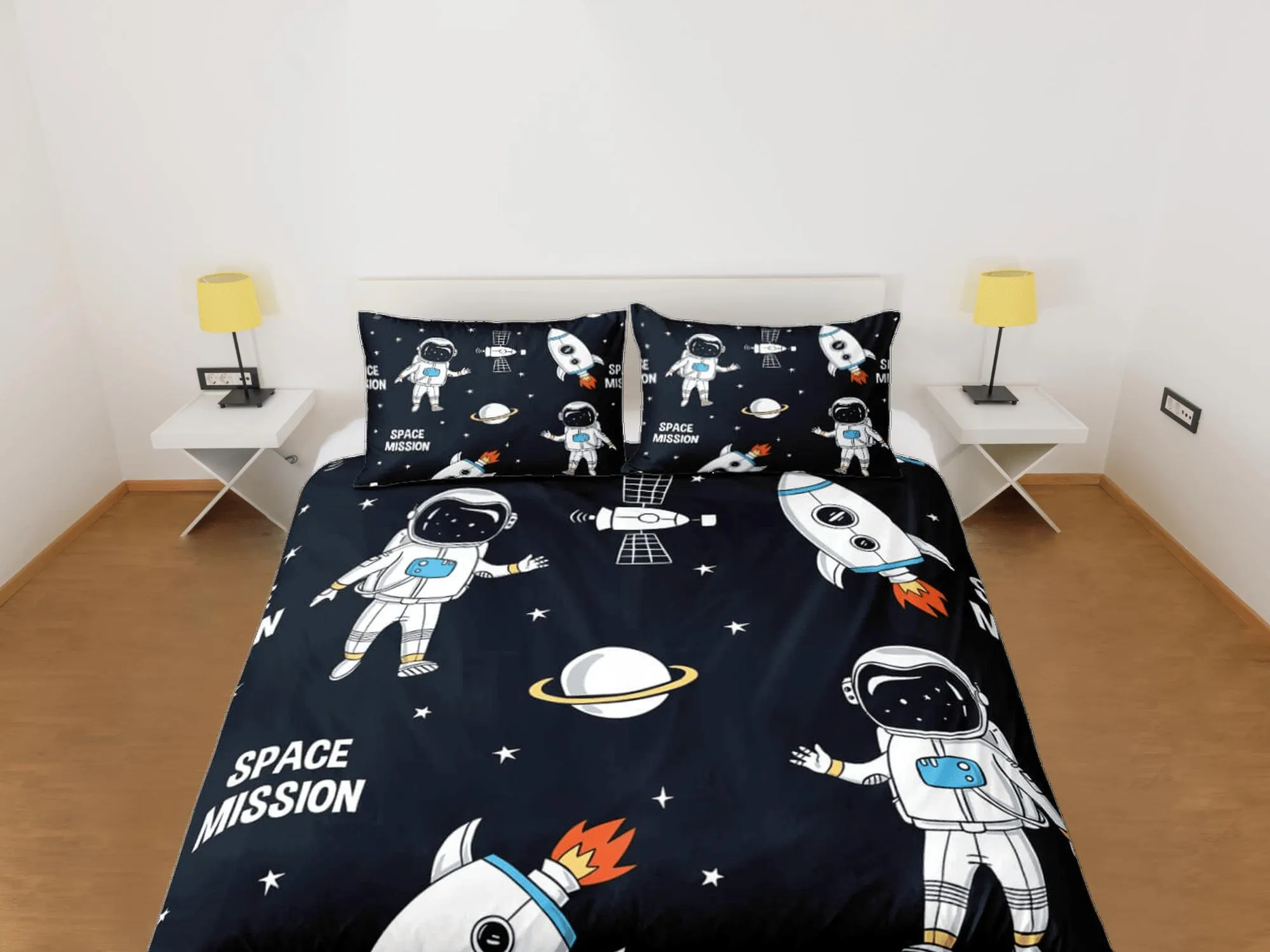 Space mission astronaut duvet cover set for kids, galaxy bedding set full, king, queen, dorm bedding, toddler bedding aesthetic bedspread