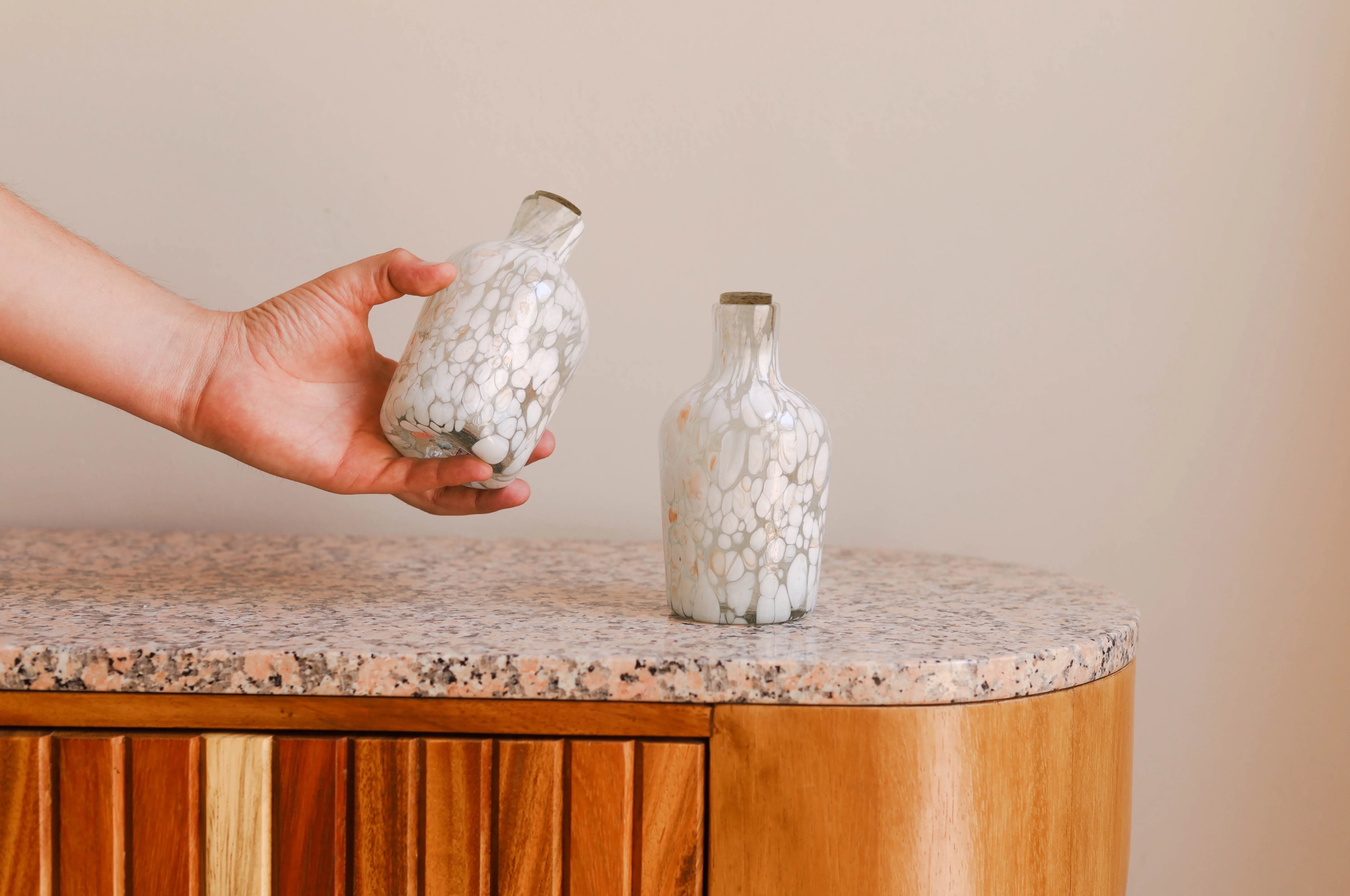 Speckled White Glass Bottle