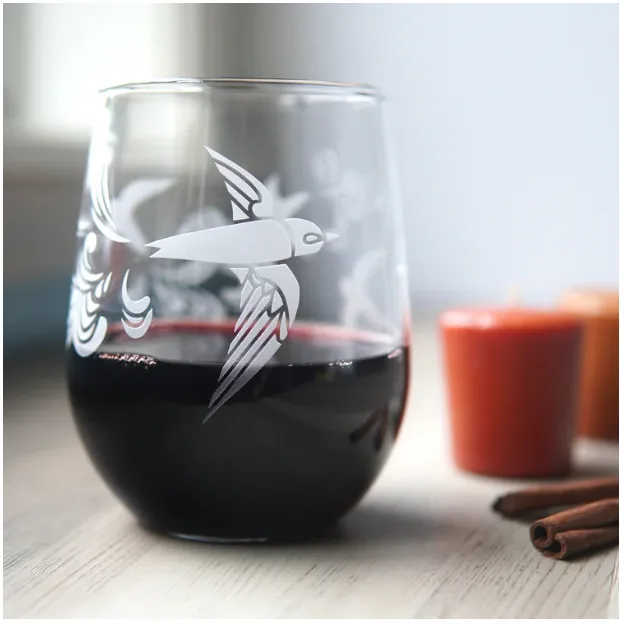 Stemless Wine Glass - Birds by Bread and Badger