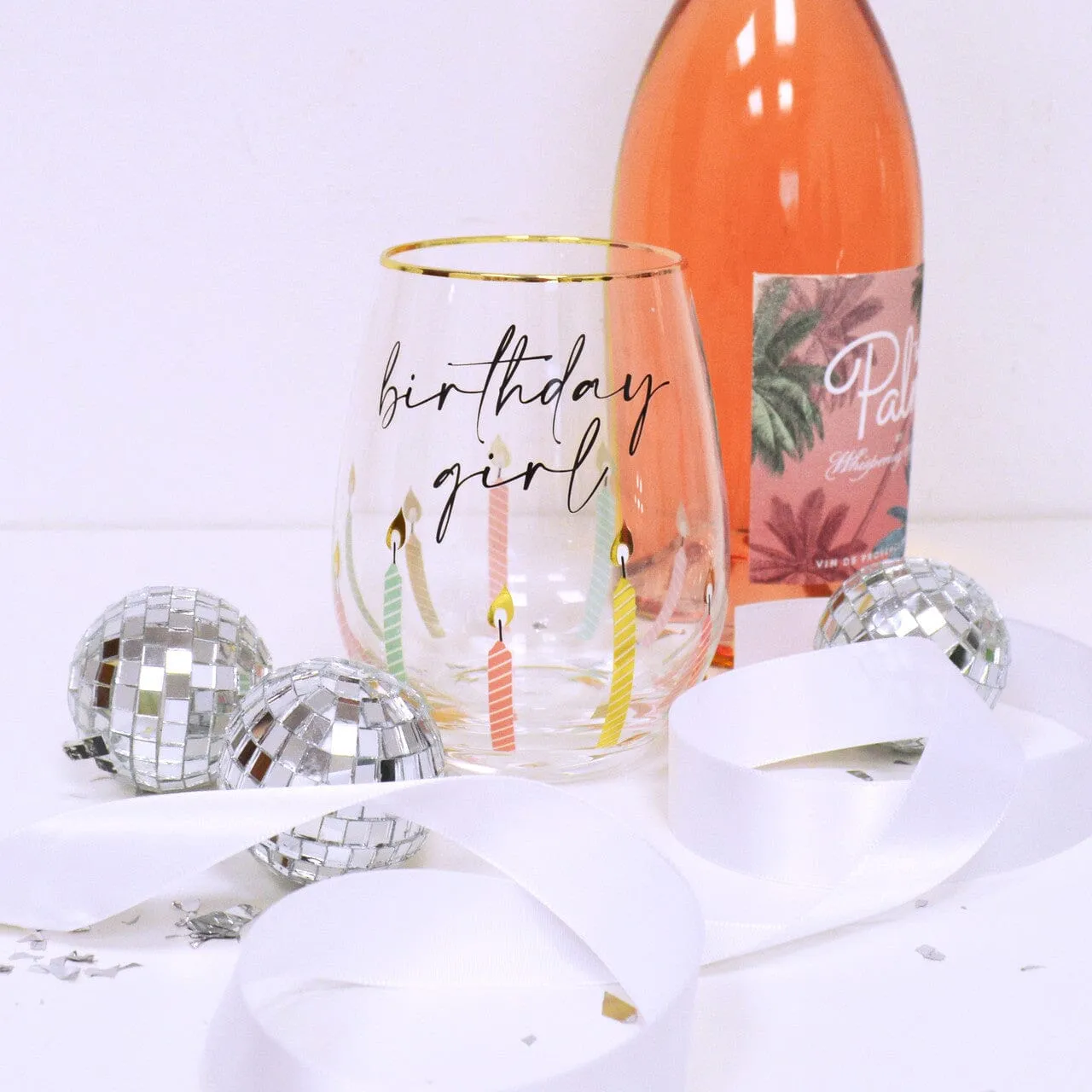 Stemless Wine Glass - Birthday Girl Multi