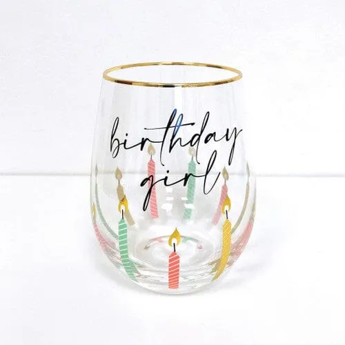 Stemless Wine Glass - Birthday Girl Multi