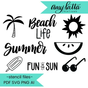 Summer Fun Stencil Cut Files! 2021 [AI SVG PNG DXF]