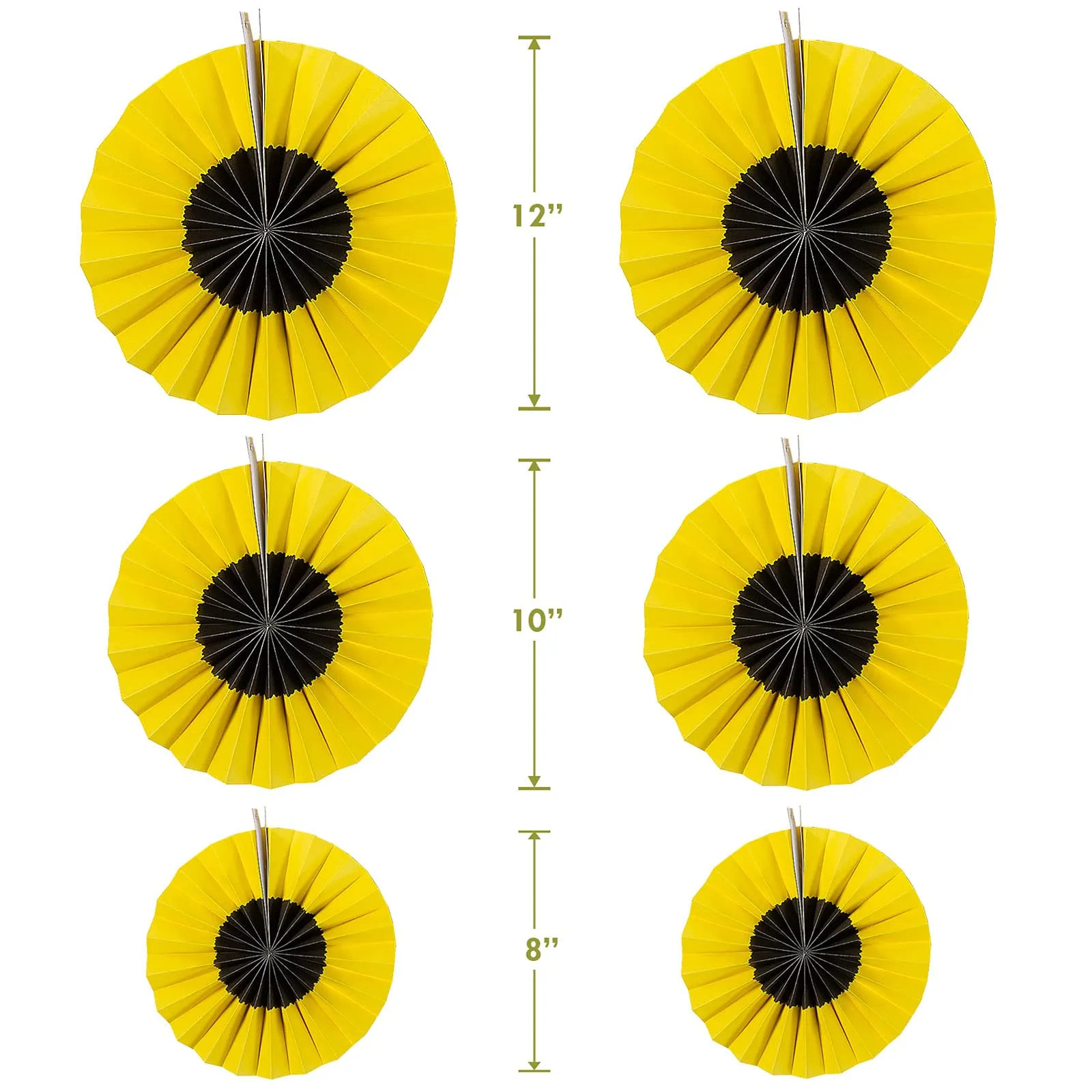 Sunflower Party Black Plastic Table Cover and Set of 6 Hanging Fans