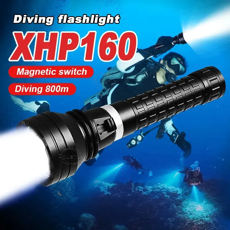 Super Bright XHP160 Diving Flashlight Led Rechargeable 800M Underwater Lamp IPX8 Waterproof Professional Scuba Diving Lantern