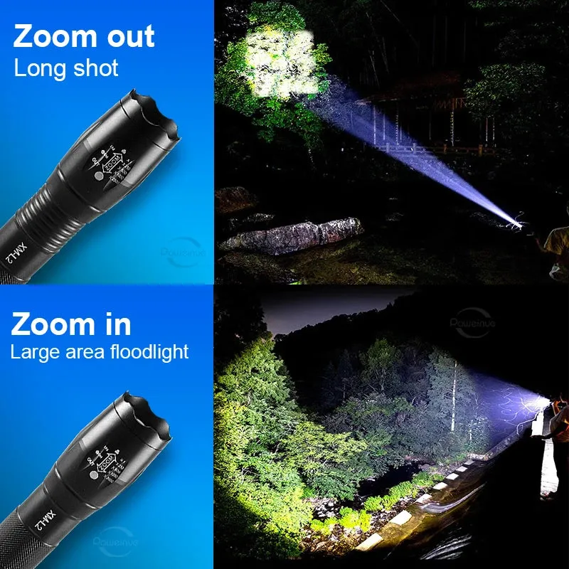 Super Bright XM-L2 LED Flashlight 18650 Rechargeable Torch Most Powerful Flash Light 2000 Lumen High Power Lantern Camping Lamp