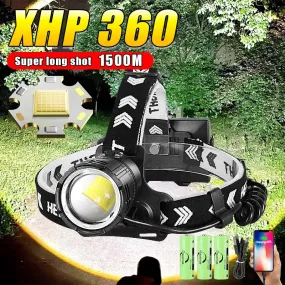 Super Powerful XHP360 Headlamp 36 Core Rechargeable Headlight High Power Head Flashlight XHP199 Type C Head Lamp Camping Lantern