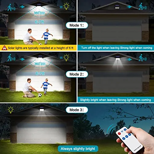 TANBABY 2 Pack Ultra Outdoor Solar Lights, 4000LM Motion Sensor Solar Flood Lights with Remote Control - IPX5 Waterproof Security Lights Ultra Dusk to Dawn Solar Lighting for Outside Patio Garage