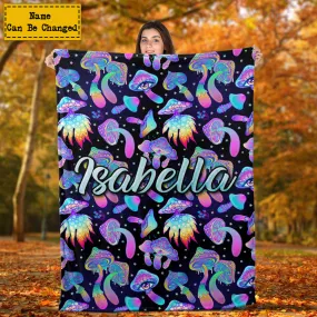 Teesdily | Magic Mushroom Psychedelic Customized Fleece Blanket Hippie Mushroom Customized Sofa Blanket Hippie Girl Gift Ideas Bedroom Decor