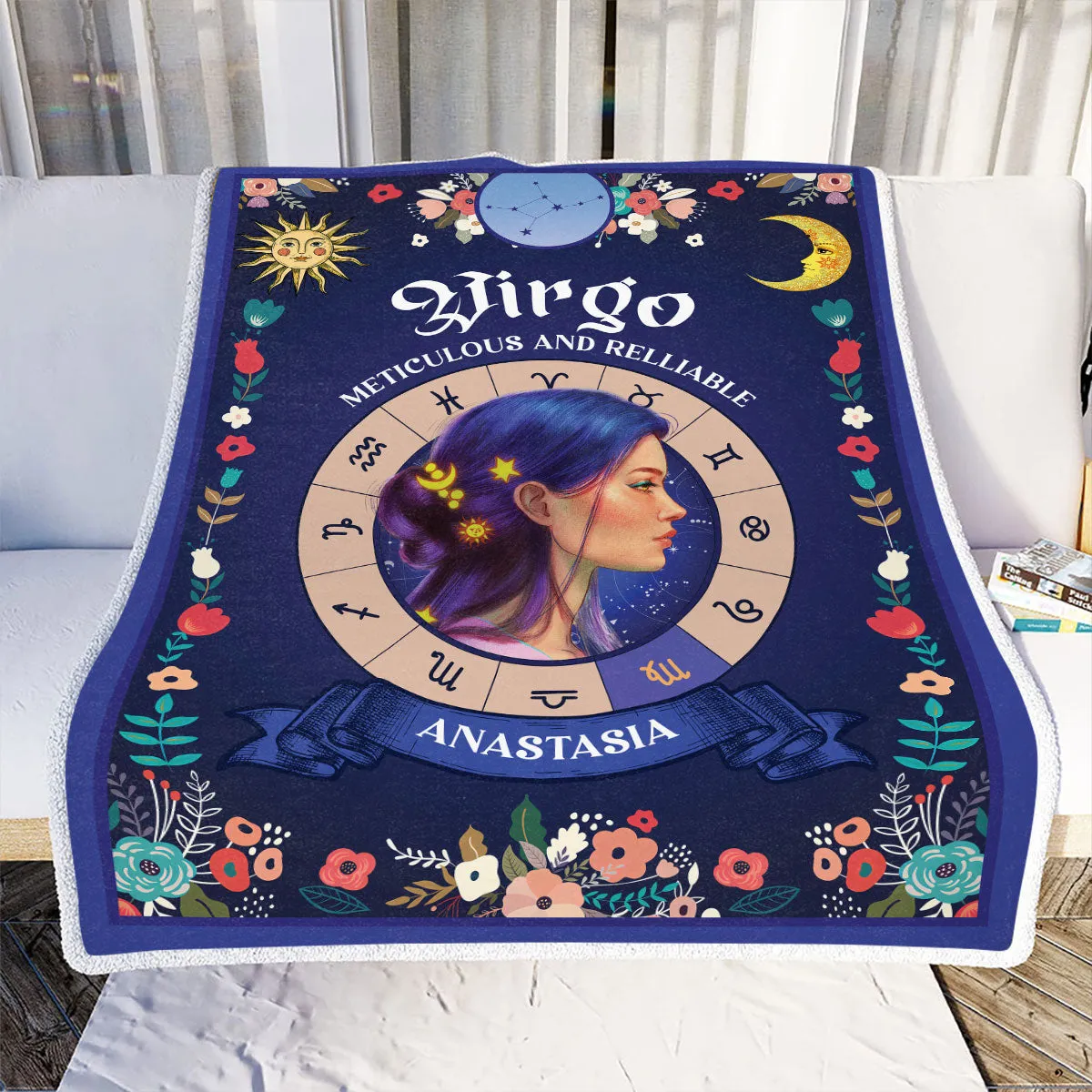 Teesdily | Virgo Zodiac Sign Characteristics Customized Blanket Meticulous And Relliable Sherpa Fleece Horoscope Design Astrology Gift Birthday