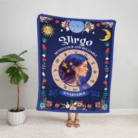 Teesdily | Virgo Zodiac Sign Characteristics Customized Blanket Meticulous And Relliable Sherpa Fleece Horoscope Design Astrology Gift Birthday