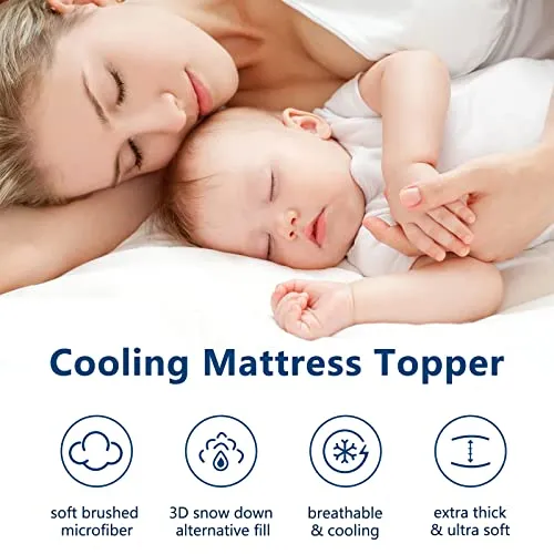 TEXARTIST Twin XL Cooling Mattress Topper for Back Pain, Extra Thick Mattress Pad Cover, Plush Soft Pillowtop Bed Topper with Elastic Deep Pocket, Overfilled Down Alternative Filling