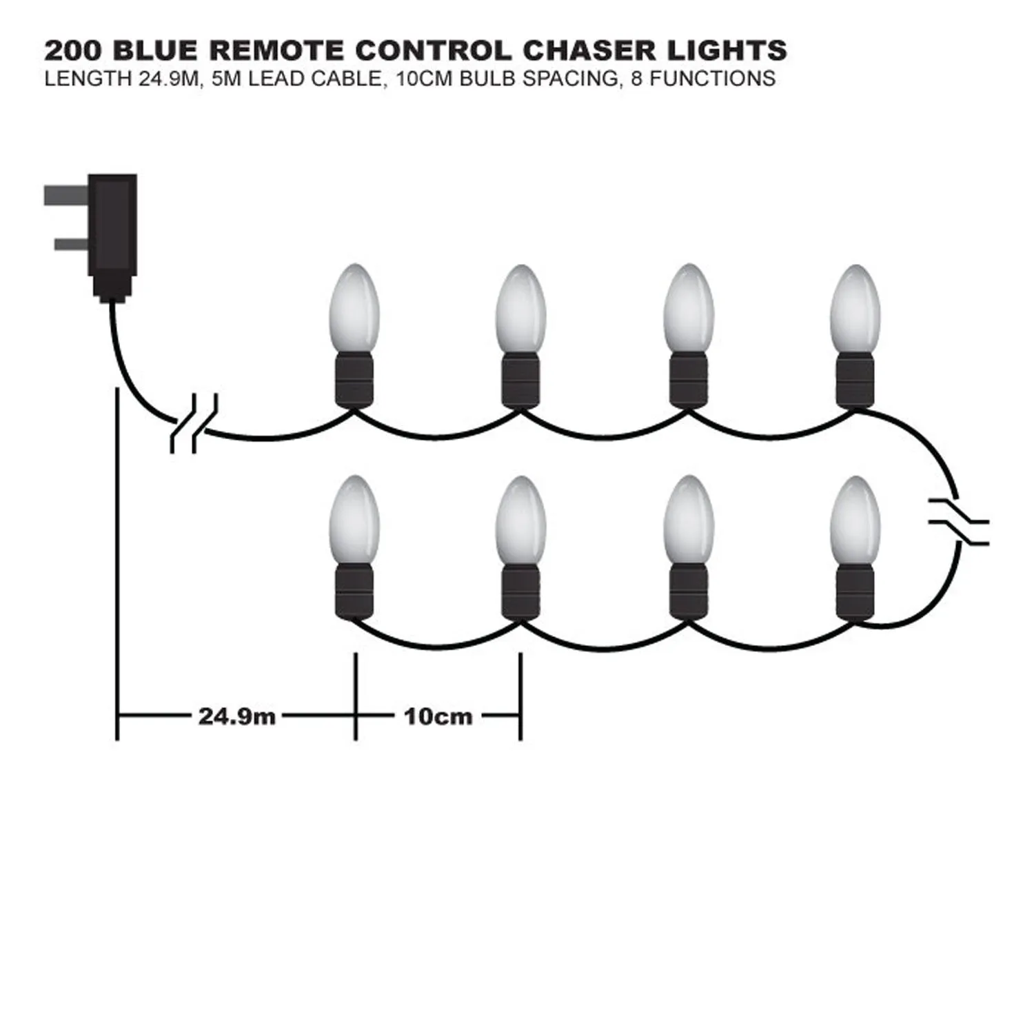 The Christmas Workshop 200 Remote Control LED Chaser Lights, Blue