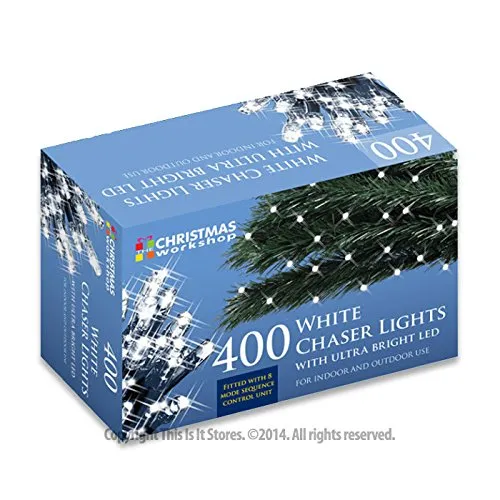 The Christmas Workshop 76120 400 LED Bright White Chaser Christmas Lights / Indoor or Outdoor Fairy Lights / 27.9 Metres / 8 Light Modes / Great For Christmas, Weddings & Gardens