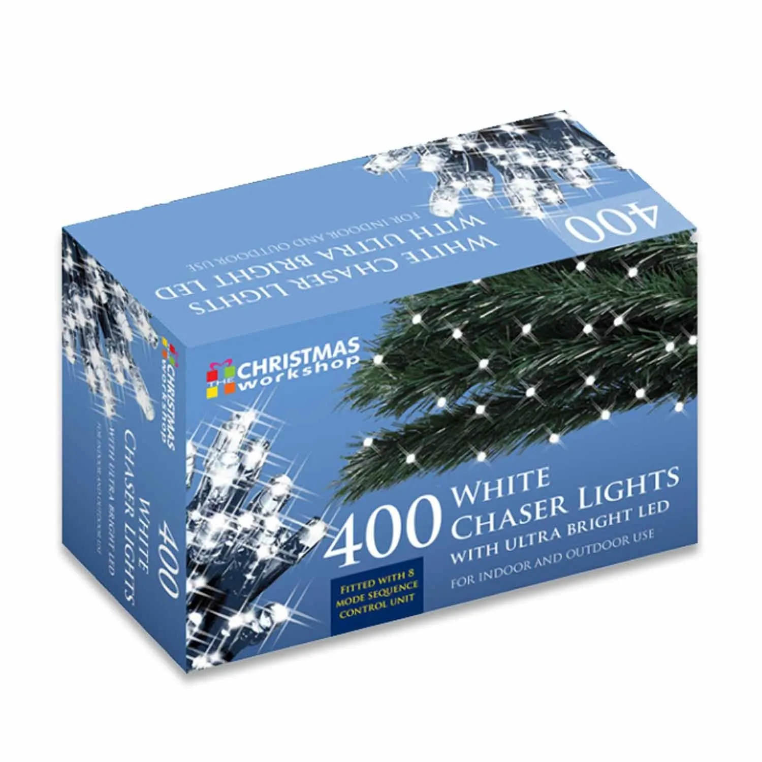 The Christmas Workshop 76120 400 LED Bright White Chaser Christmas Lights / Indoor or Outdoor Fairy Lights / 27.9 Metres / 8 Light Modes / Great For Christmas, Weddings & Gardens