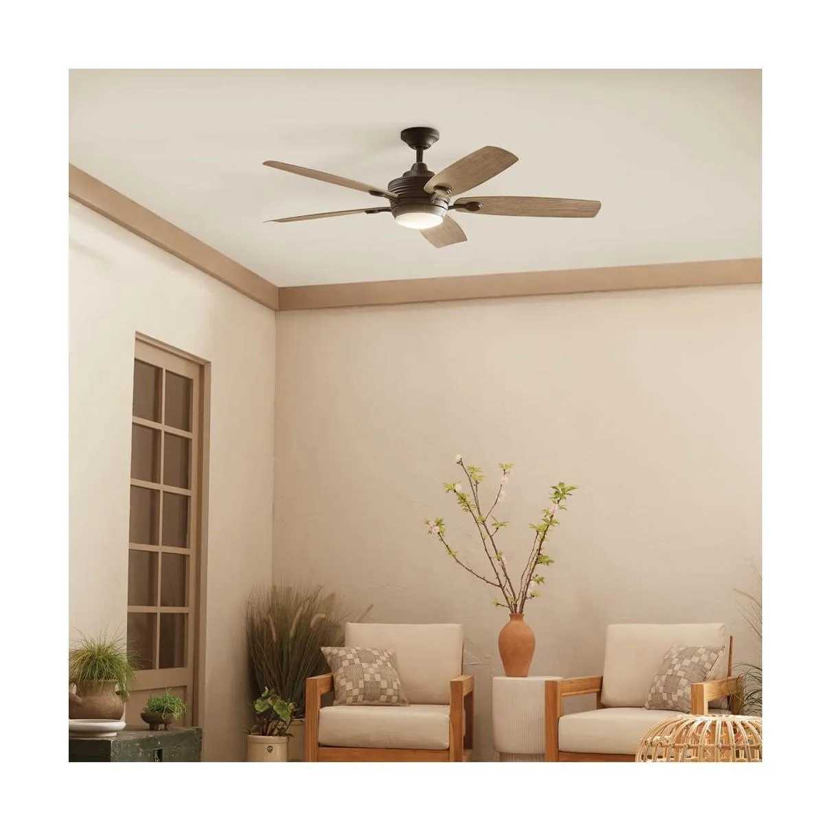 Tranquil 56 Inch Olde Bronze LED Damp Rated Ceiling Fan with Remote