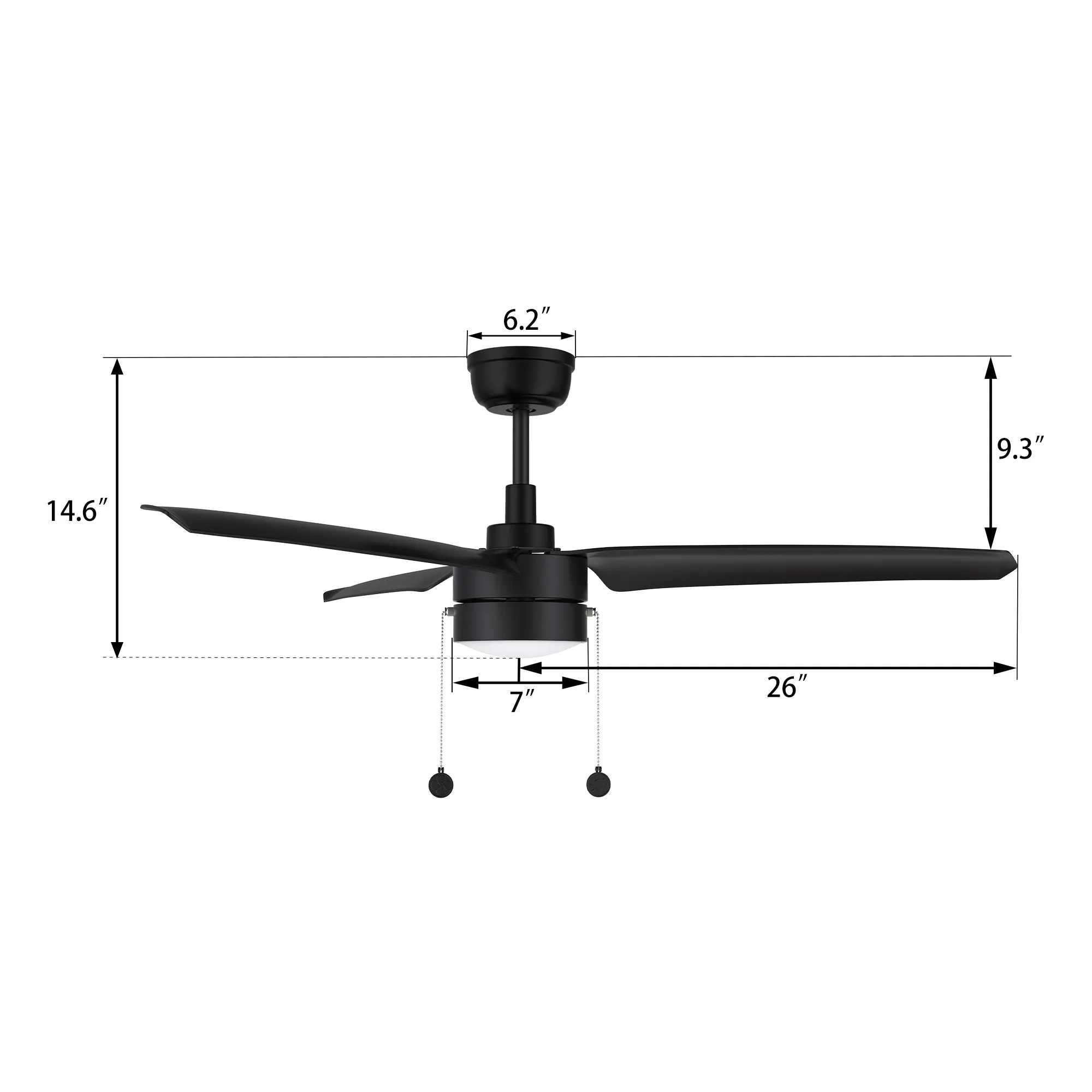 Venteto 52 Inch Ceiling Fan with LED Light and Pull Chain