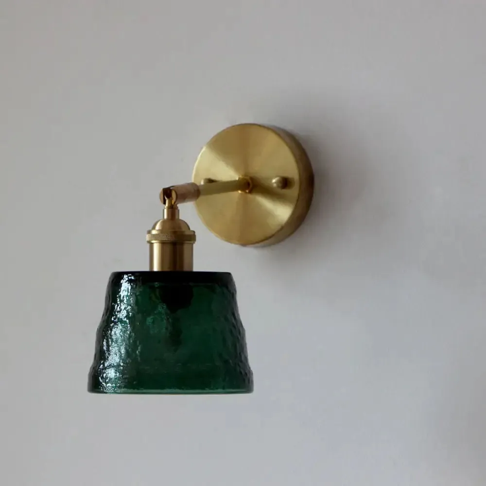 Vintage Brass Wall Sconce with Adjustable Reading Light - Water Glass & Tapered Design