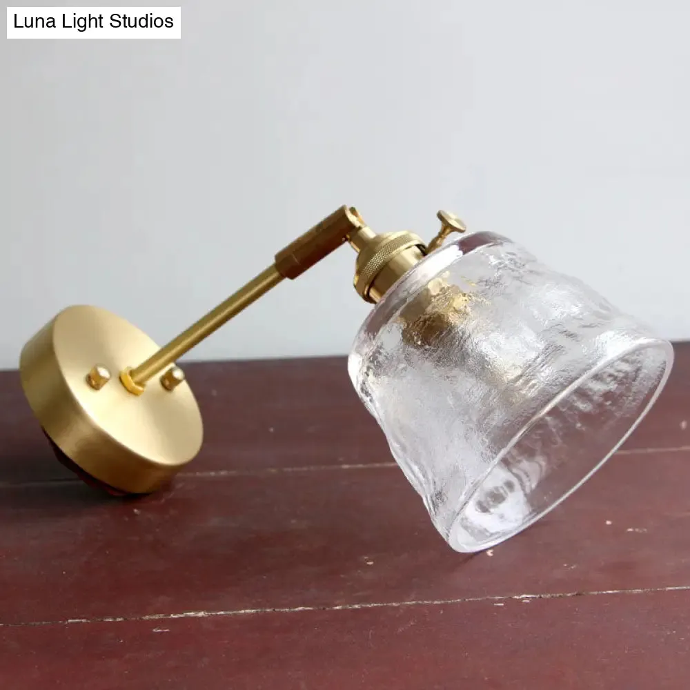 Vintage Brass Wall Sconce with Adjustable Reading Light - Water Glass & Tapered Design