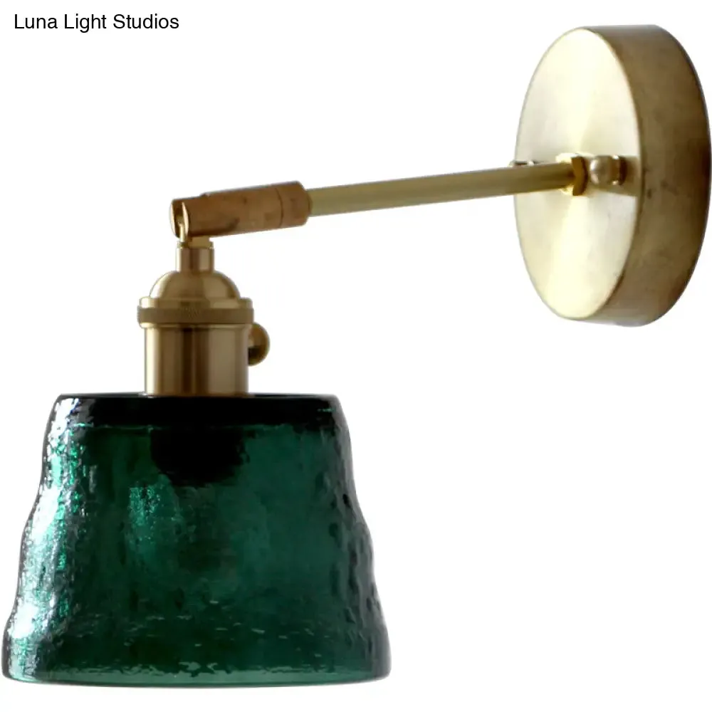 Vintage Brass Wall Sconce with Adjustable Reading Light - Water Glass & Tapered Design