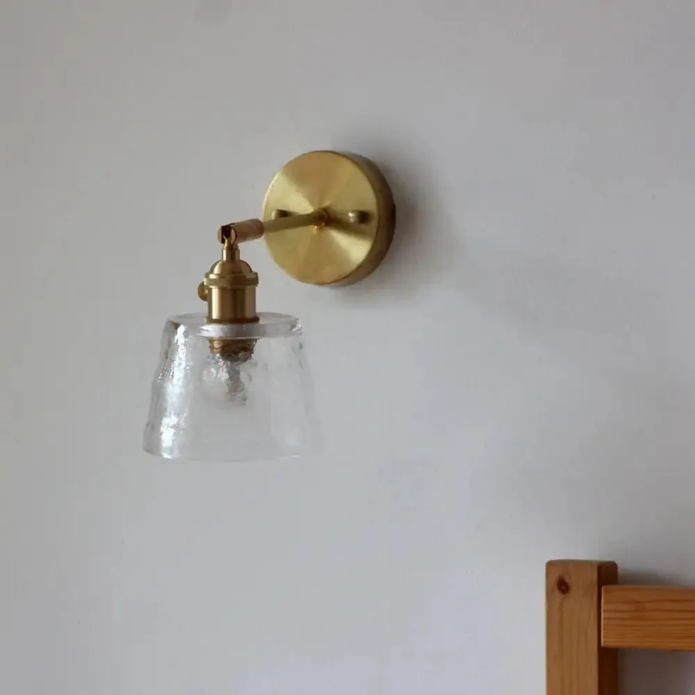 Vintage Brass Wall Sconce with Adjustable Reading Light - Water Glass & Tapered Design