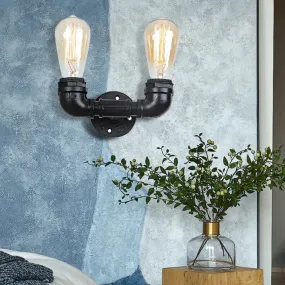 Vintage Industrial Metal Wall Mount Sconce with Dual Heads - Black/Antique Brass Finish for Living Room Décor