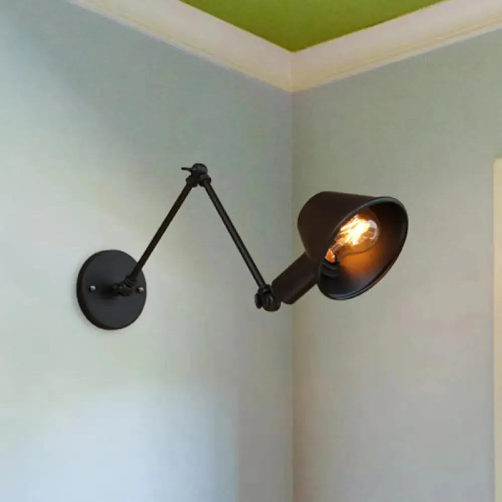 Vintage Industrial Wall Sconce Lamp with Metal Tapered Shade - Ideal for Study Room