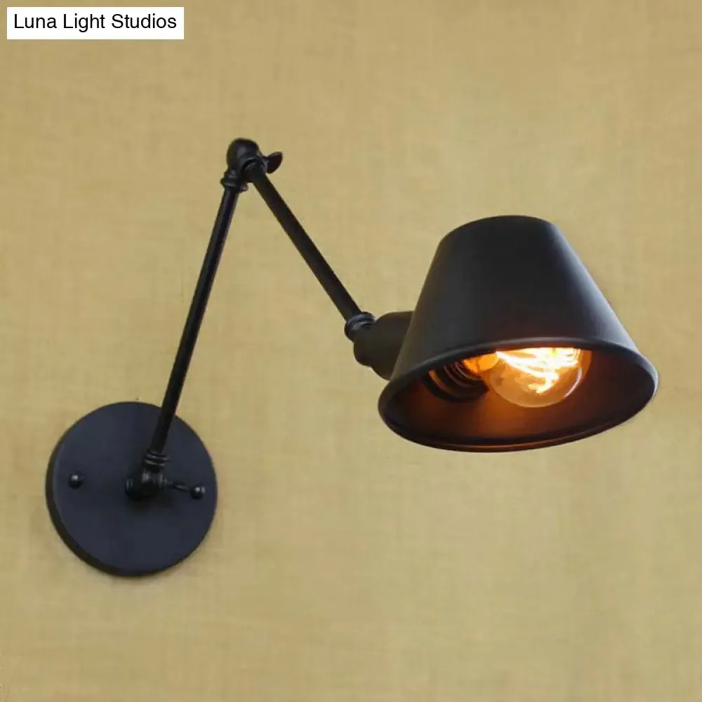 Vintage Industrial Wall Sconce Lamp with Metal Tapered Shade - Ideal for Study Room