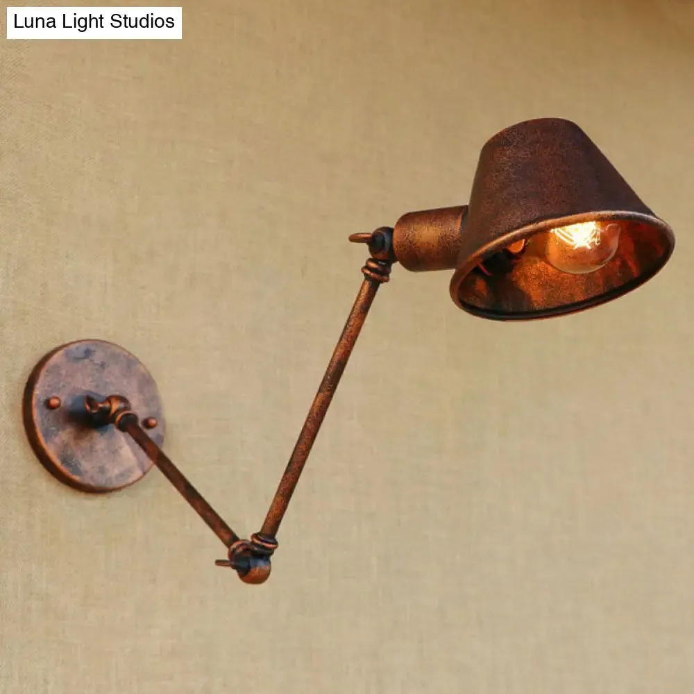 Vintage Industrial Wall Sconce Lamp with Metal Tapered Shade - Ideal for Study Room