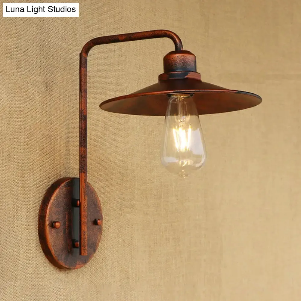 Vintage Rustic Iron Flared Wall Lamp with Angle Arm - Black/White, 1 Bulb - Ideal for Living Room