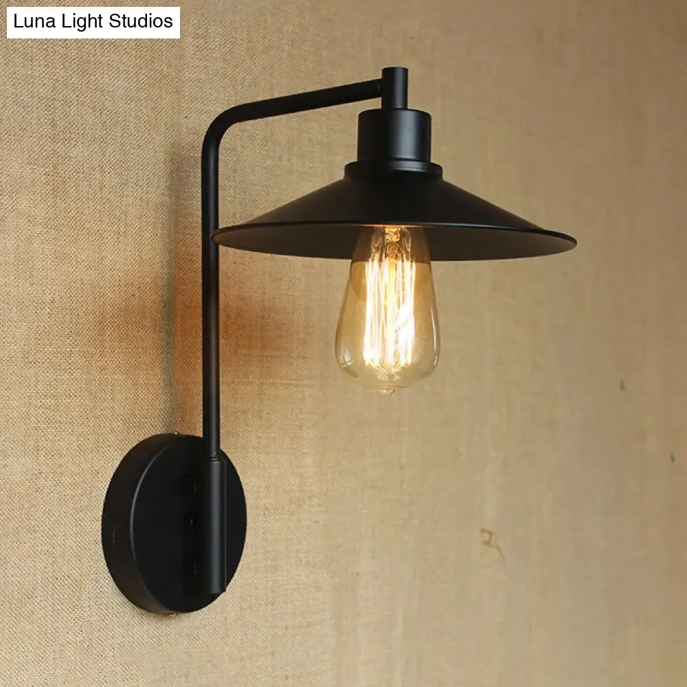 Vintage Rustic Iron Flared Wall Lamp with Angle Arm - Black/White, 1 Bulb - Ideal for Living Room