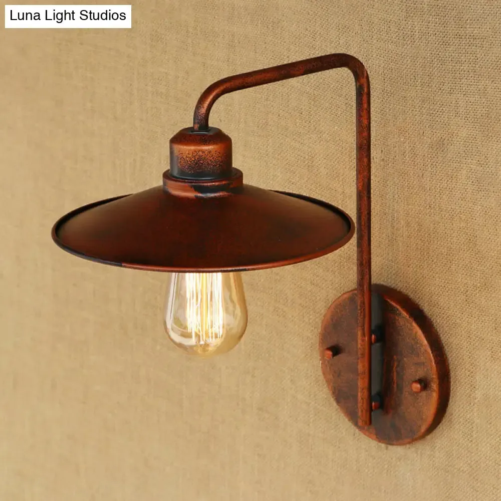 Vintage Rustic Iron Flared Wall Lamp with Angle Arm - Black/White, 1 Bulb - Ideal for Living Room