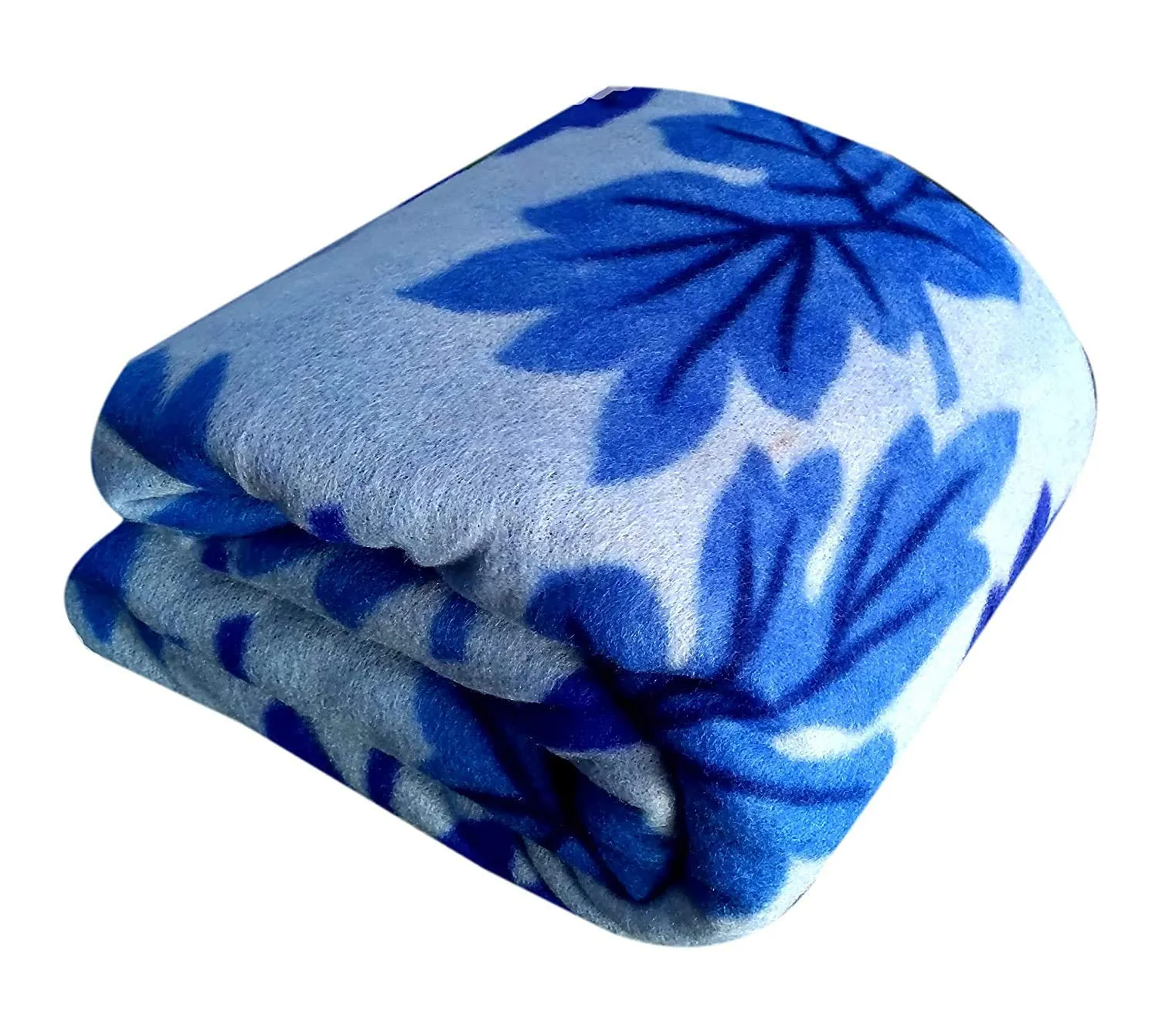 Visnik Leaf Print Woollen Quilt(Razai)/Blanket Cover( Double Bed) Blue