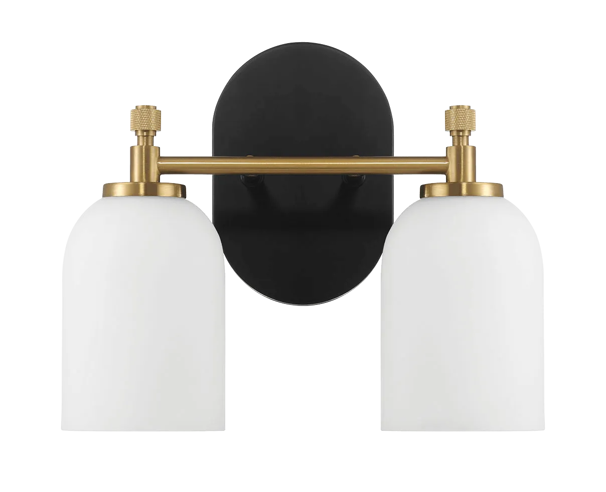 Vortex Two Lights Vanity in Traditional Style for Over Bathroom Mirror Wall Sconce 12.25"W × 10.125"H × 5.5"E With White Frosted Glass