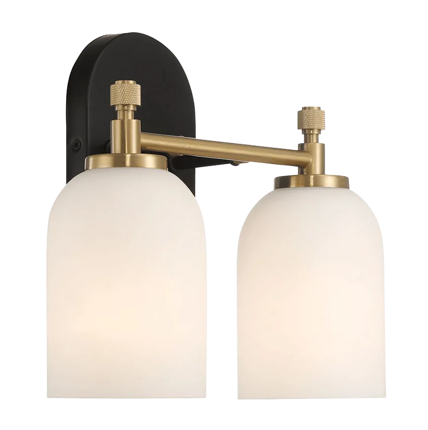 Vortex Two Lights Vanity in Traditional Style for Over Bathroom Mirror Wall Sconce 12.25"W × 10.125"H × 5.5"E With White Frosted Glass