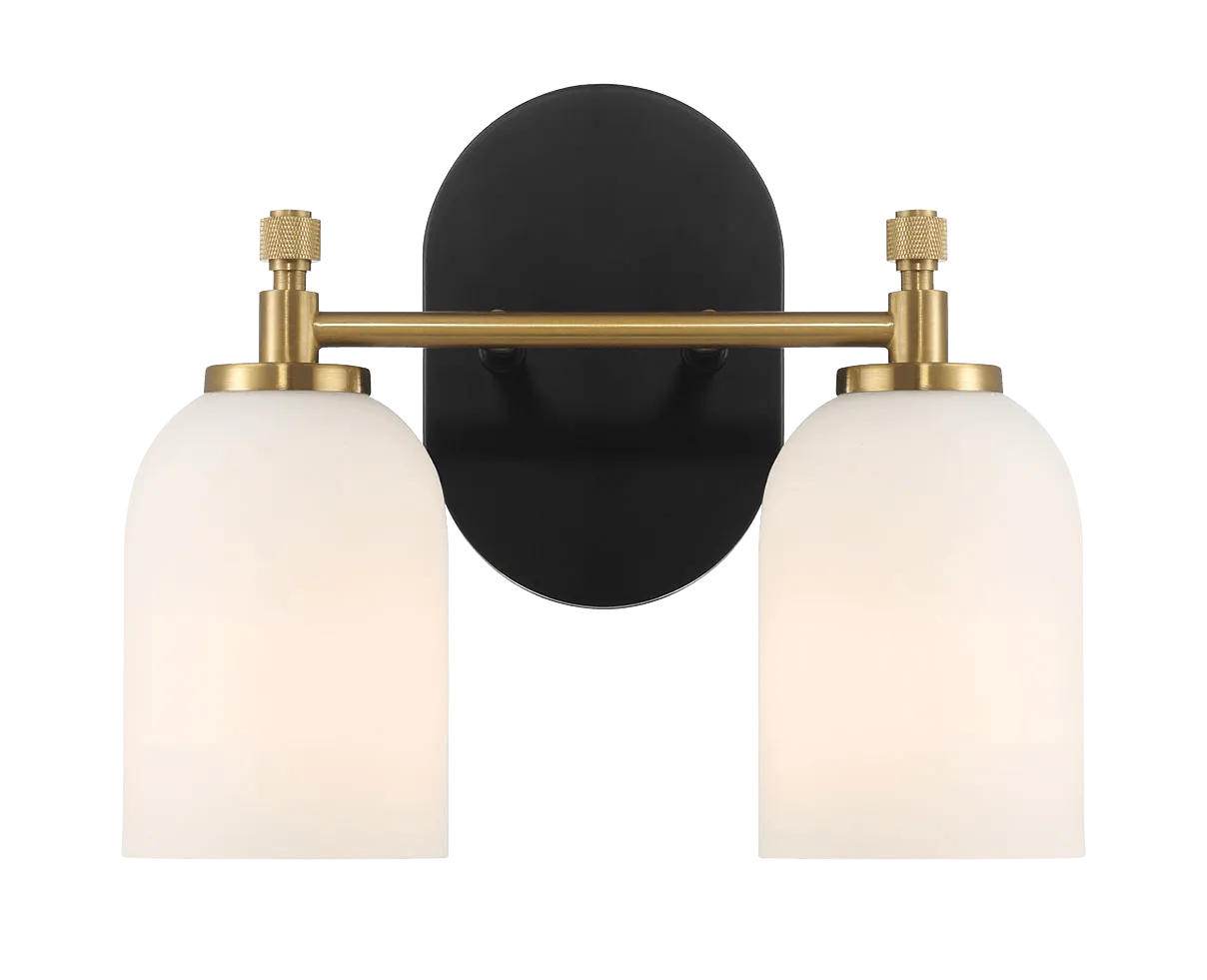 Vortex Two Lights Vanity in Traditional Style for Over Bathroom Mirror Wall Sconce 12.25"W × 10.125"H × 5.5"E With White Frosted Glass