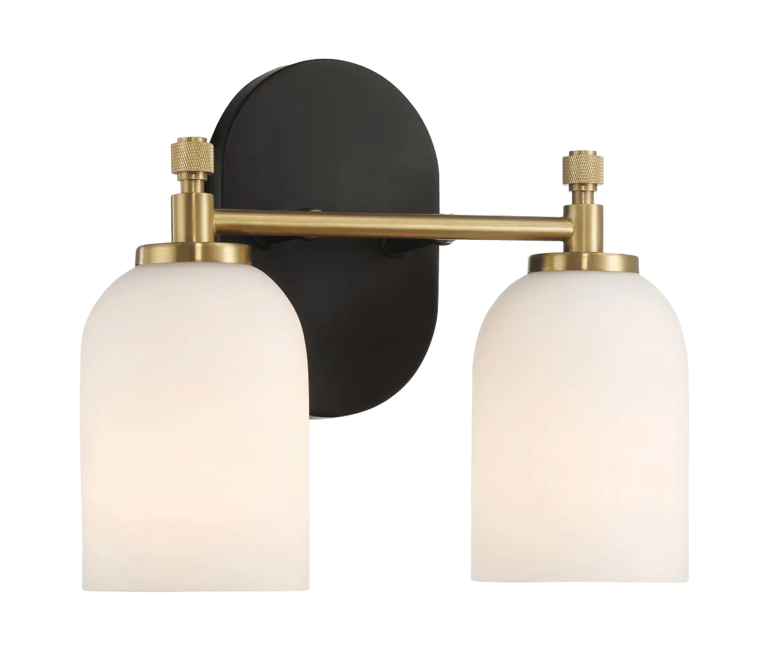 Vortex Two Lights Vanity in Traditional Style for Over Bathroom Mirror Wall Sconce 12.25"W × 10.125"H × 5.5"E With White Frosted Glass