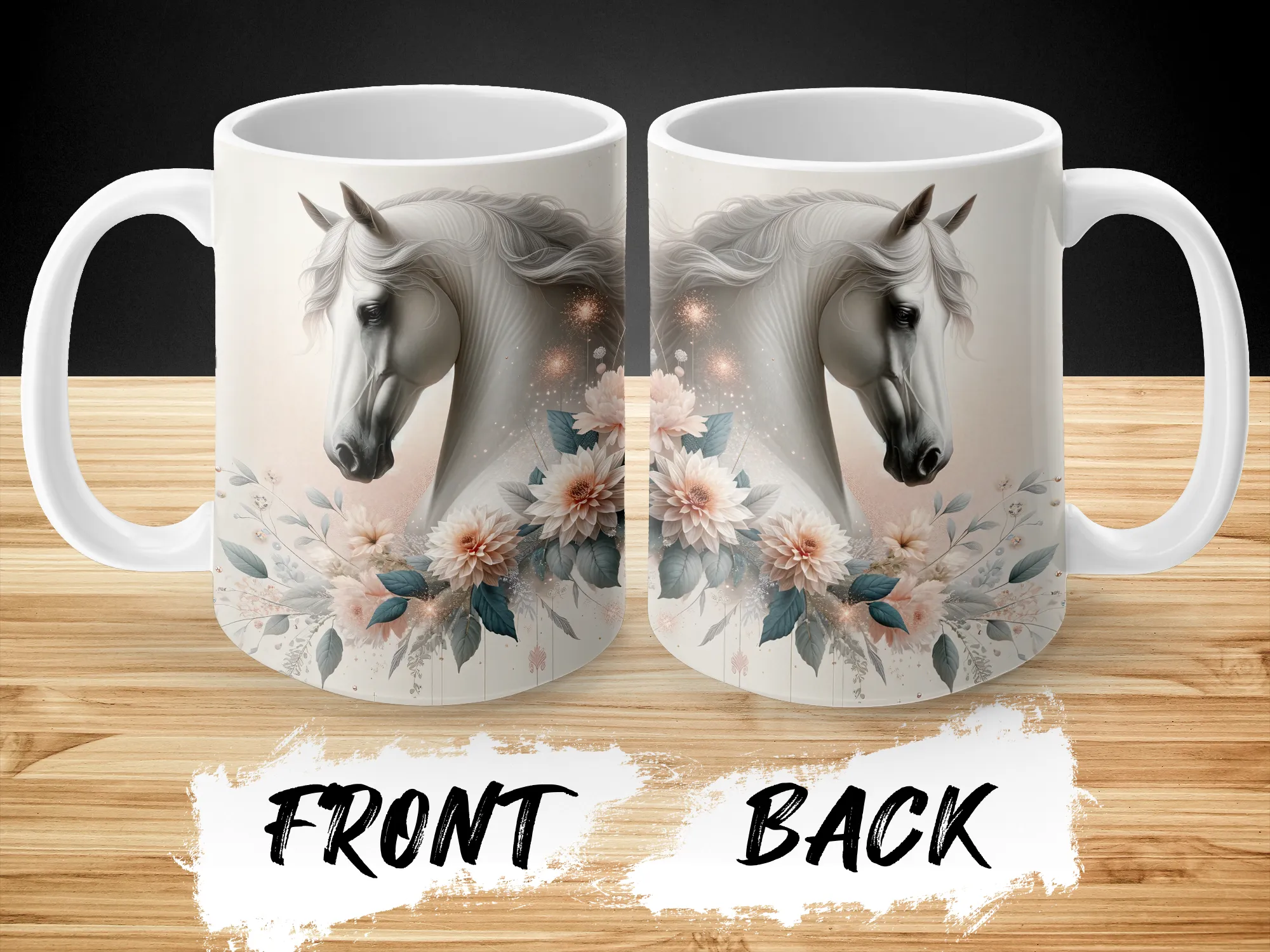 White Horse with Floral Frame Coffee Mug, Horse Lover Gift, Horse Mug, Horse Gift for Her, Horse Lover Mug for Women, Western Mug