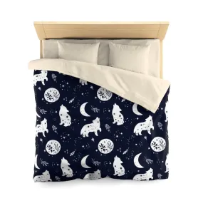 Wolf Howling At Moon Duvet Cover, Stars Dark Blue Microfiber Full Queen Twin Unique Vibrant Bed Cover Modern Home Bedding Bedroom Décor