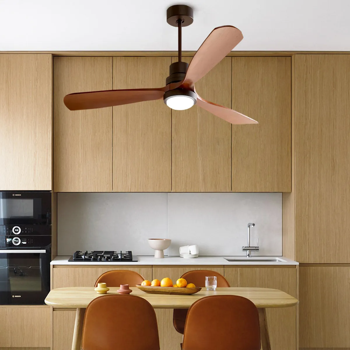 Wood Frequency Conversion Pendant Fan Light