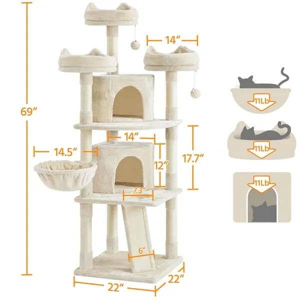 Yaheetech Big Cat House Plush Cat Tower 68.5 inch