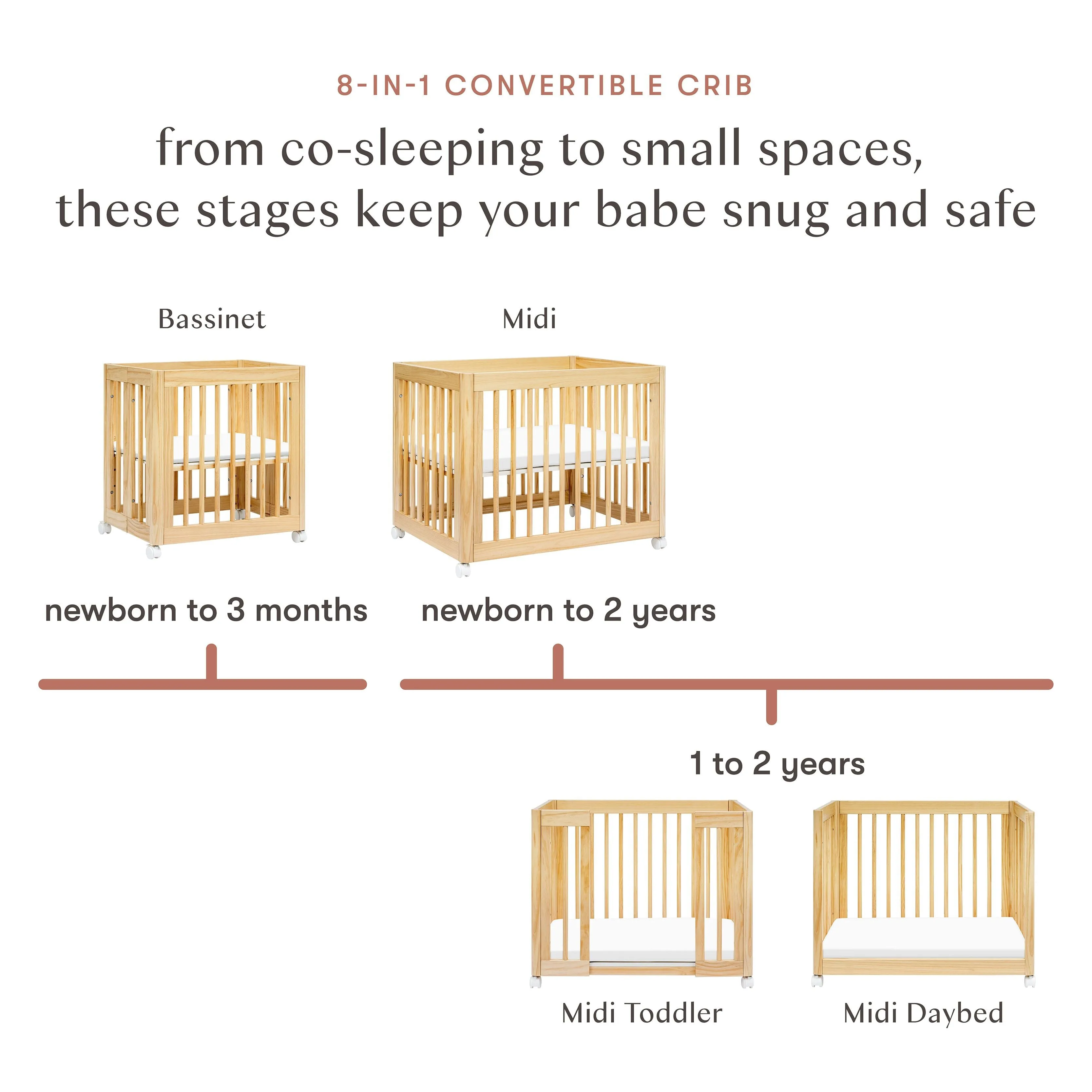 Yuzu 8-in-1 Convertible Crib with All-Stages Conversion Kits | Natural