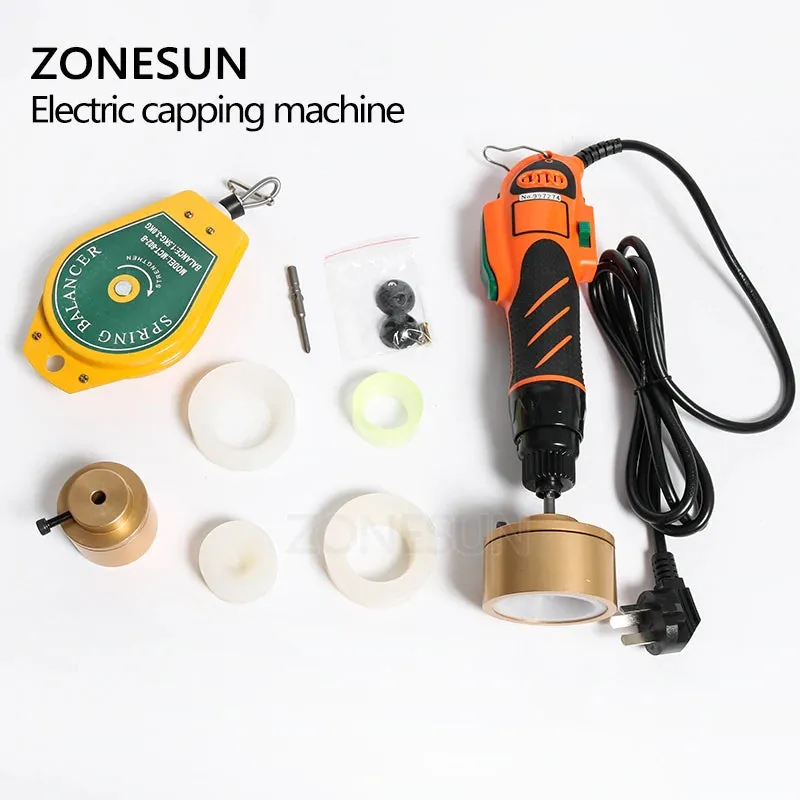 ZONESUN 100W Handheld Plastic Round Bottle Capping Machine Tool Portable Bottle Caps Screwing Sealing Machine